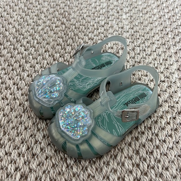 Mini Melissa Gel Teal Sparkle Glitter Seashell Mermaid Sandals size 8 - Picture 5 of 8